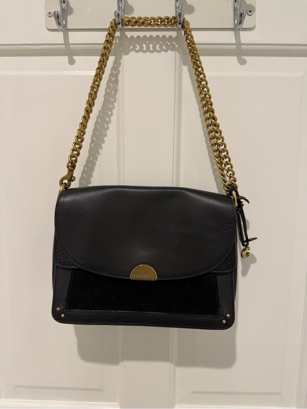 Coach Lightly Used Black Leather Shoulder Bag with Gold Chain Strap